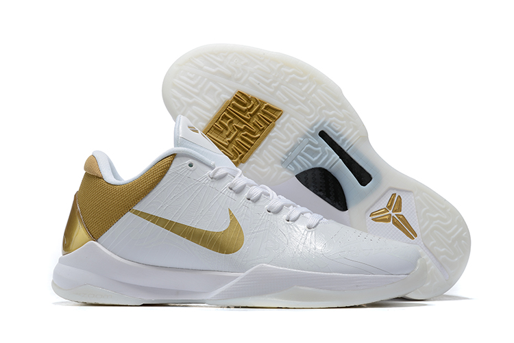 Classic Nike Kobe 5 White Gold Shoes - Click Image to Close